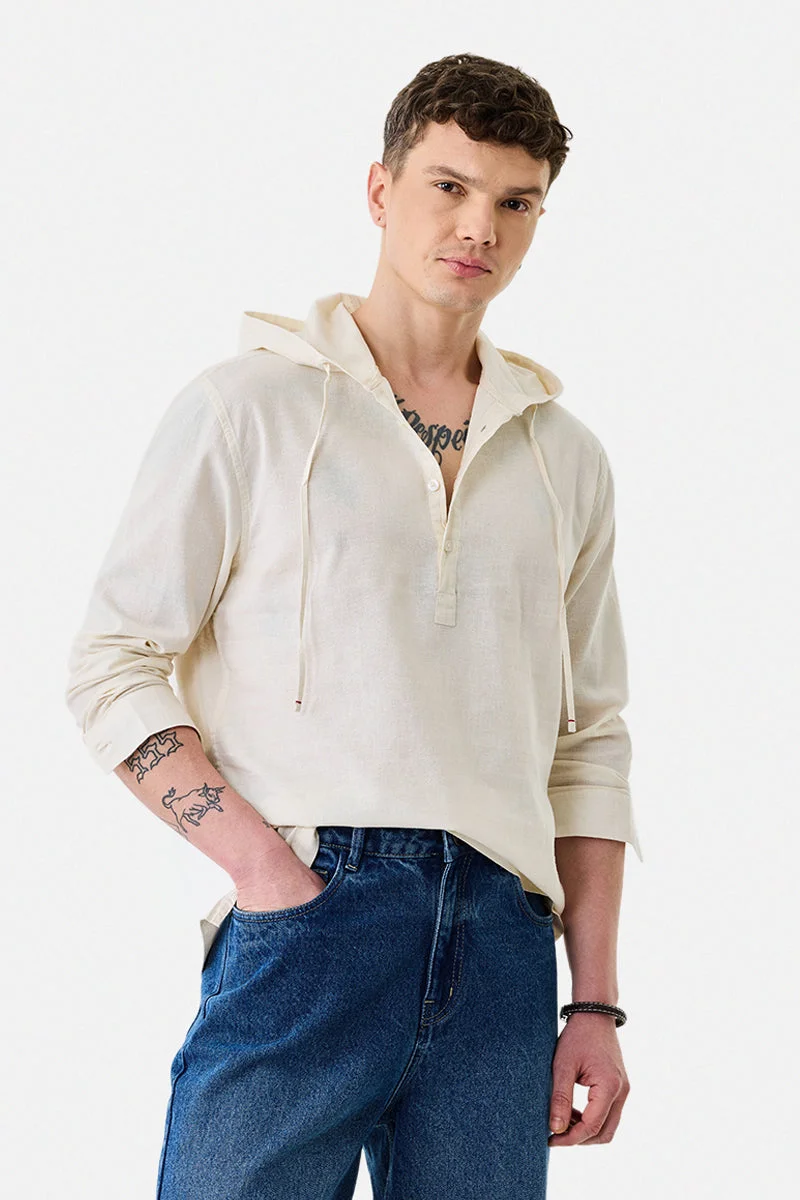سنيتش Linen Blend Regular Fit Hooded Shirt